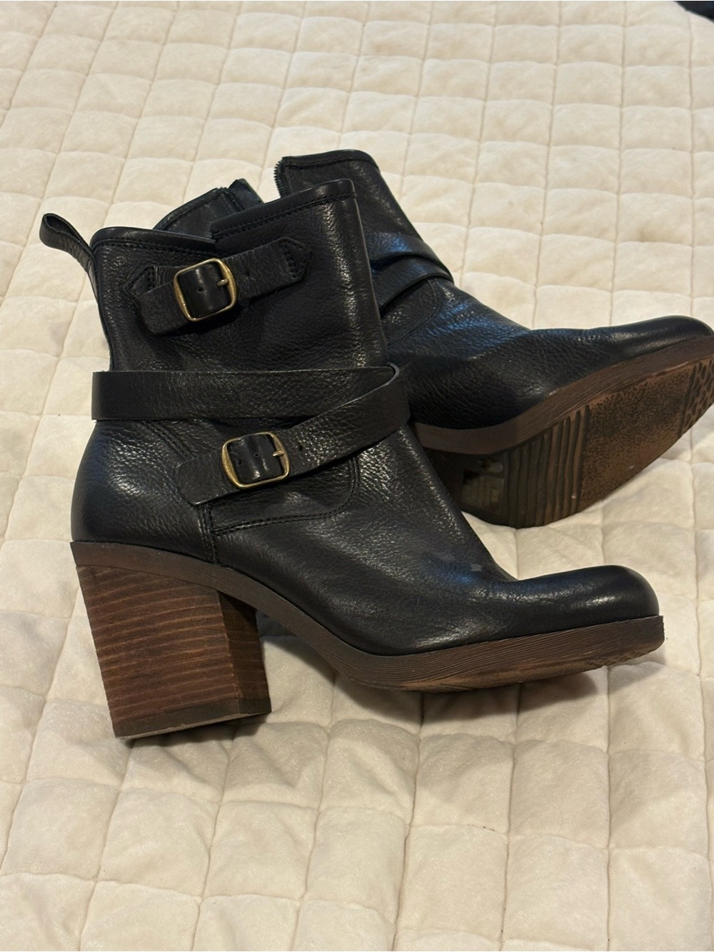 Lucky Brand Black Leather Buckle Ankle Boots